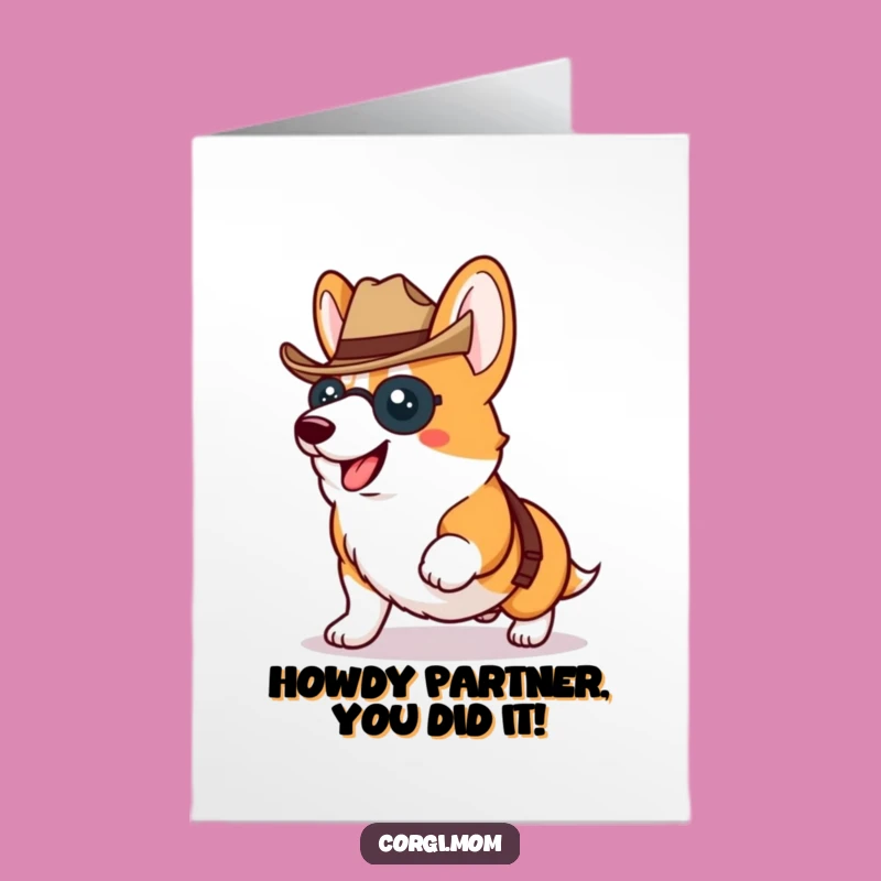 Free Printable Congrats Card: Cowboy Corgi Trotting Achievement Art