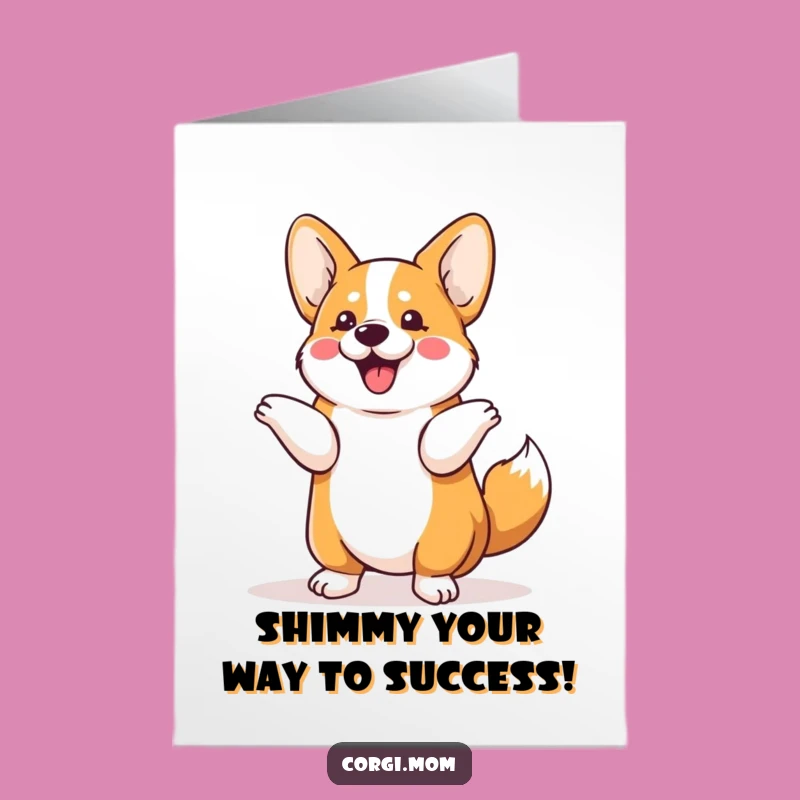 Free Printable Funny Corgi Shimmy Congratulations Card: Instant Downloadable Joyful Gift