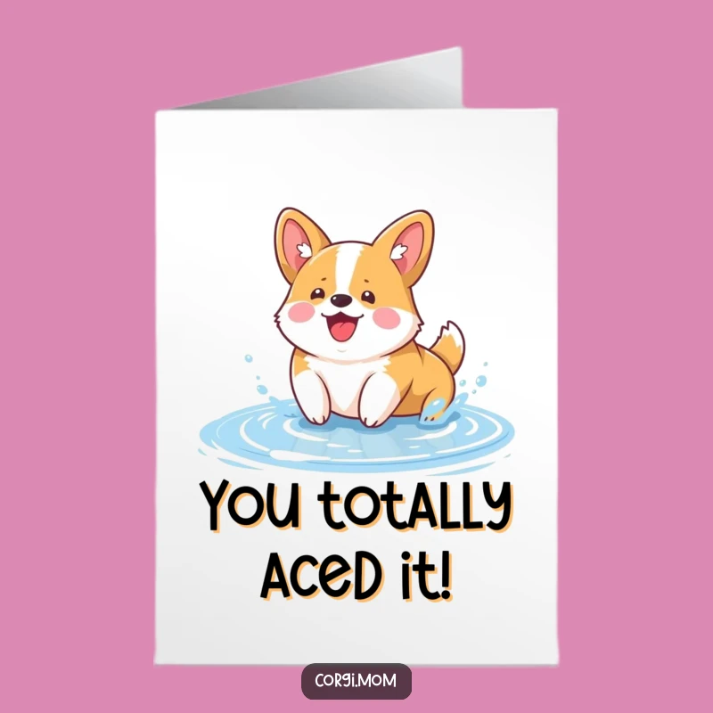 Free Printable Kawaii Corgi Dog Congrats Card: Splashy Celebration Downloadable