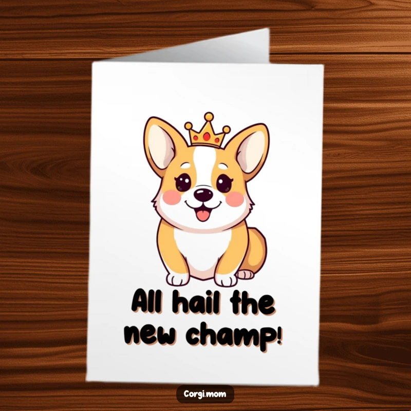 Funny Free Printable Congratulations Card: A happy Corgi sporting a tiny crown, exuding royal pride and joy.