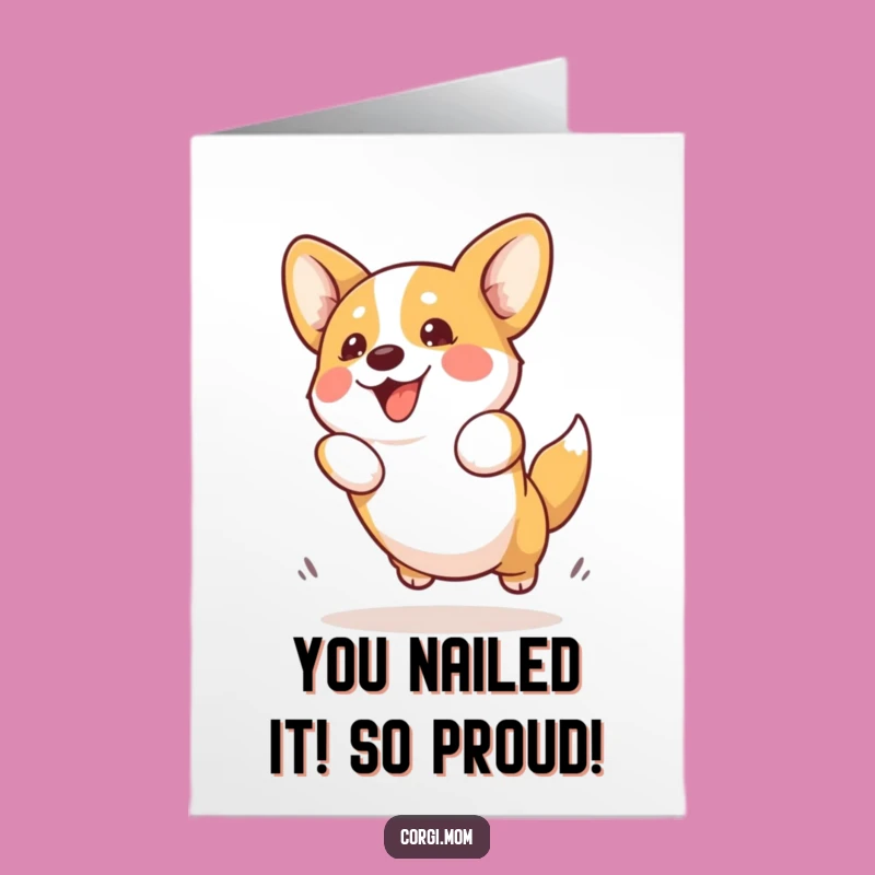 Free Printable Kawaii Corgi Congratulations Card: Funny Jump Downloadable Greeting