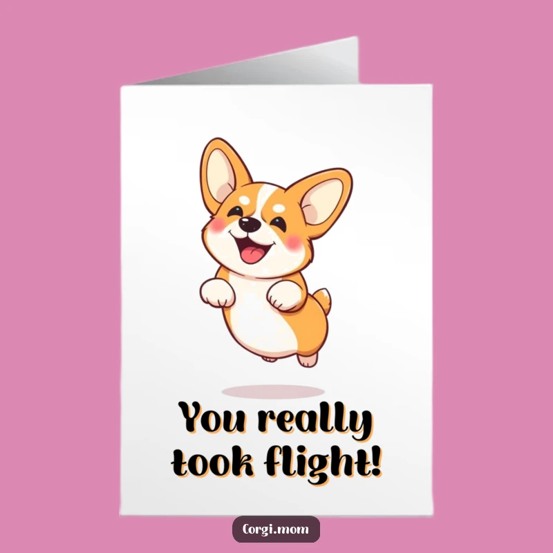 Free Printable Congrats Card: Corgi's Winning Jump - Funny Downloadable Gift