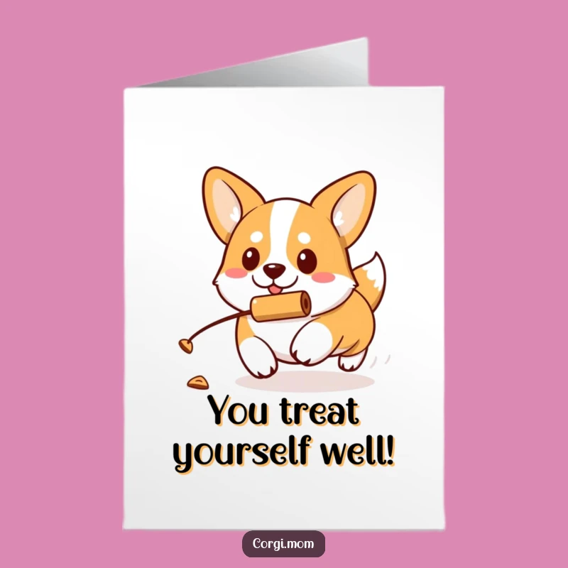 Free Printable Congrats Card: Determined Kawaii Corgi Treat Chase Funny Downloadable Gift