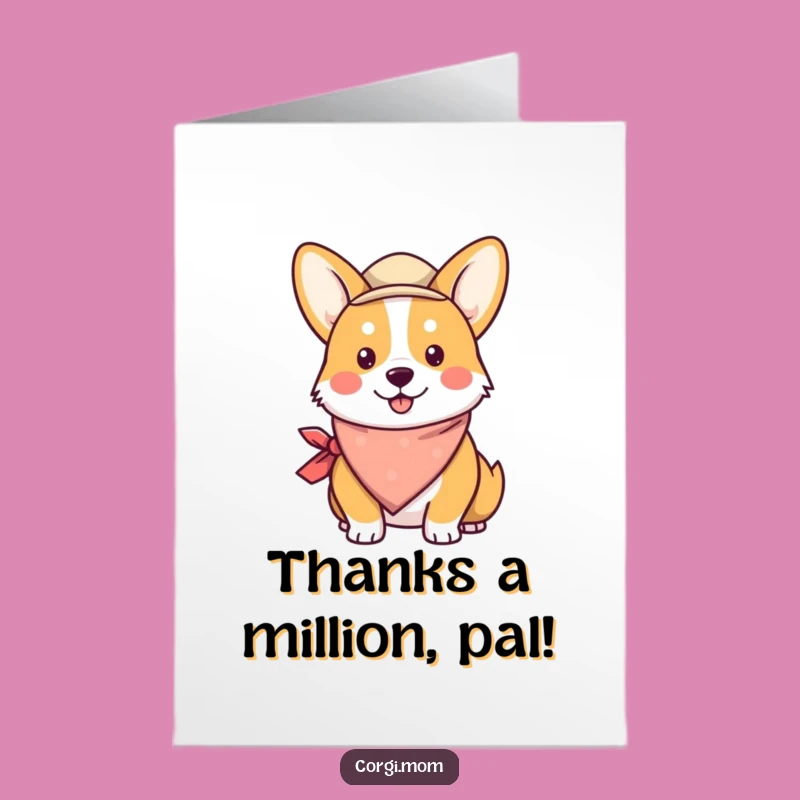 Free Printable Thank You Card: Funny Kawaii Corgi Bandana Hat - DIY Downloadable Gratitude
