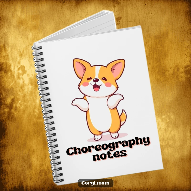 Funny notebook featuring a kawaii corgi performing a silly dance on its hind legs, perfect for capturing creative ideas.