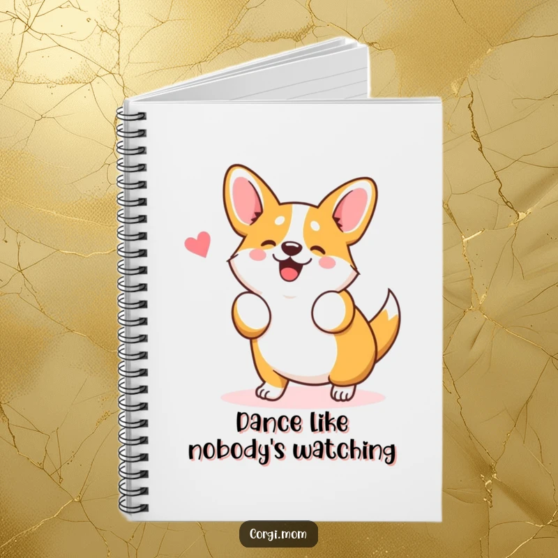 Funny Kawaii Corgi Notebook showing a cute Corgi dog doing a silly wiggle dance, ideal for humorous journaling.