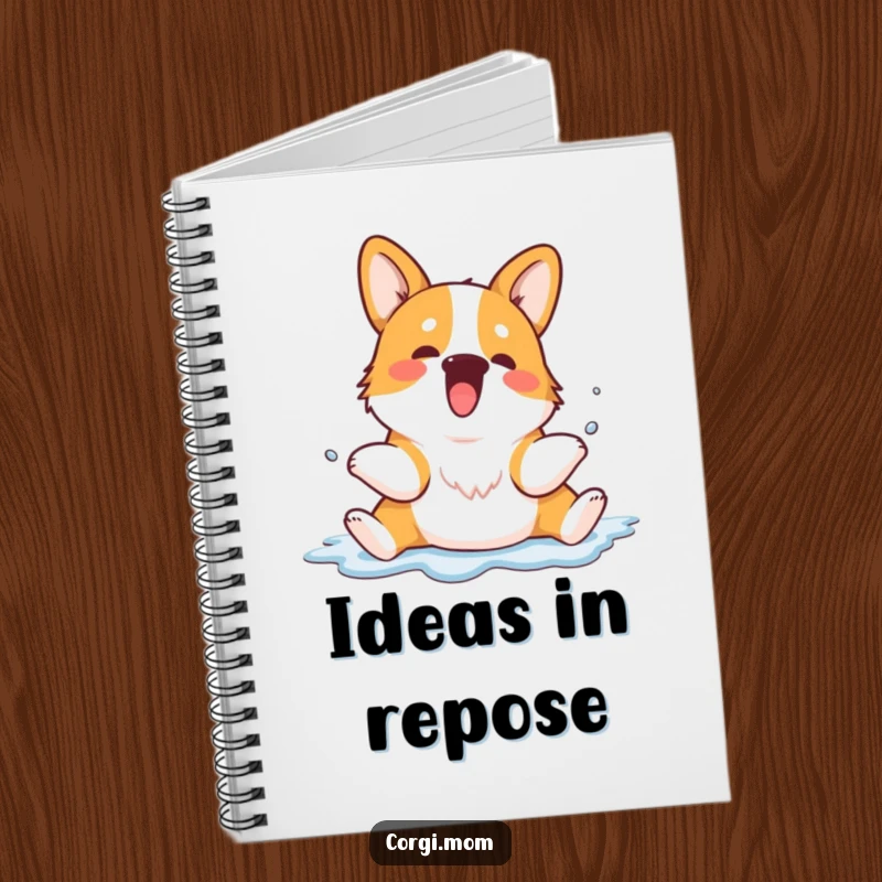 Funny Kawaii Corgi notebook cover showing an adorable dog splooting, perfect for jotting down notes with a laugh.