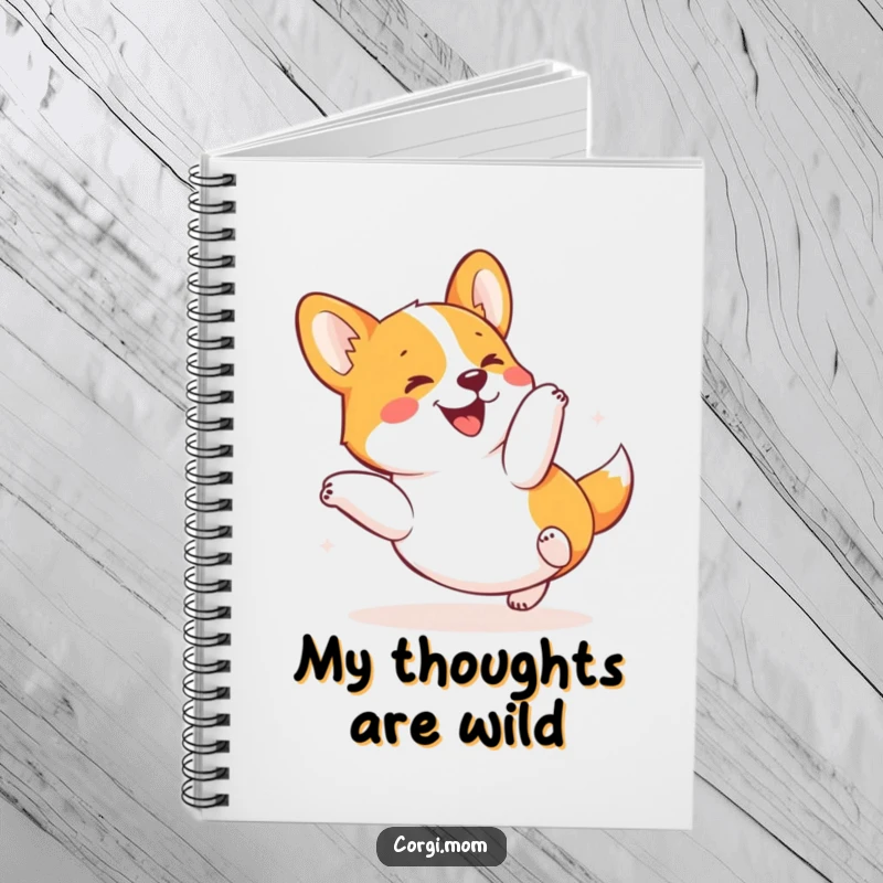 Funny Kawaii Corgi Notebook with a dog in a happy tumble, ideal for notes, journaling, and adding humor to everyday tasks.