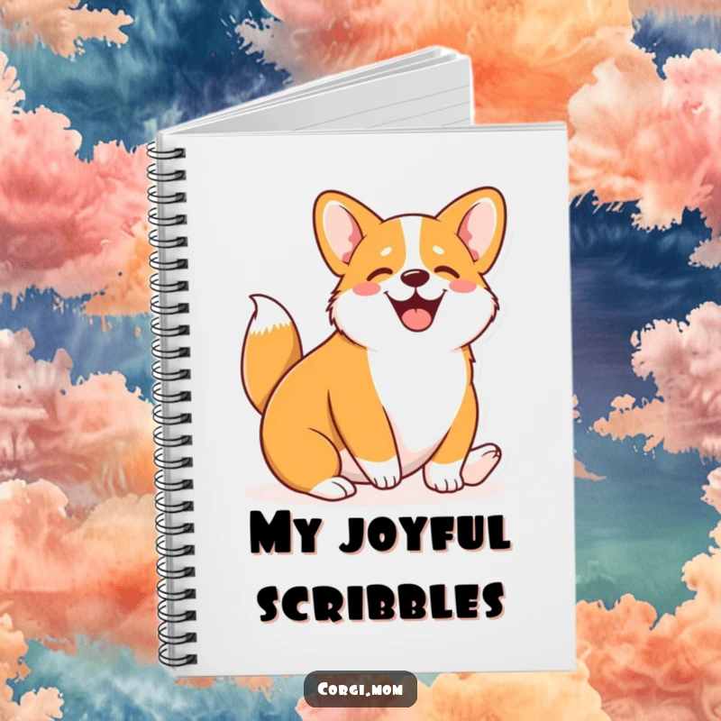 Funny Kawaii Corgi notebook featuring a cute Corgi wiggling its entire body with pure joy, perfect for notes.