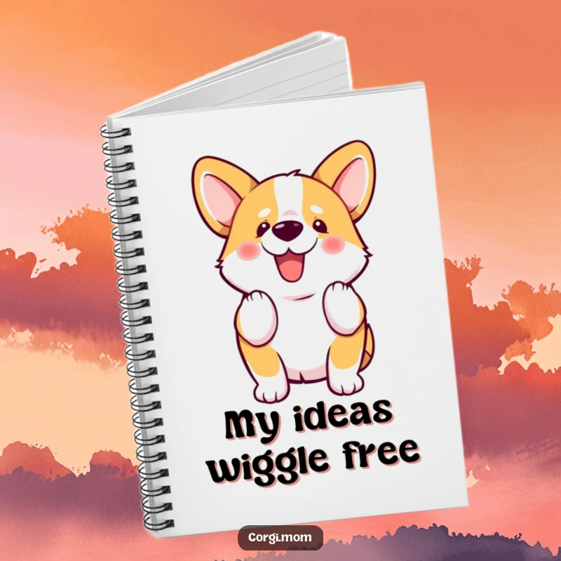 Funny kawaii Corgi wiggles its stubby tail with excitement on this charming notebook, perfect for capturing thoughts.