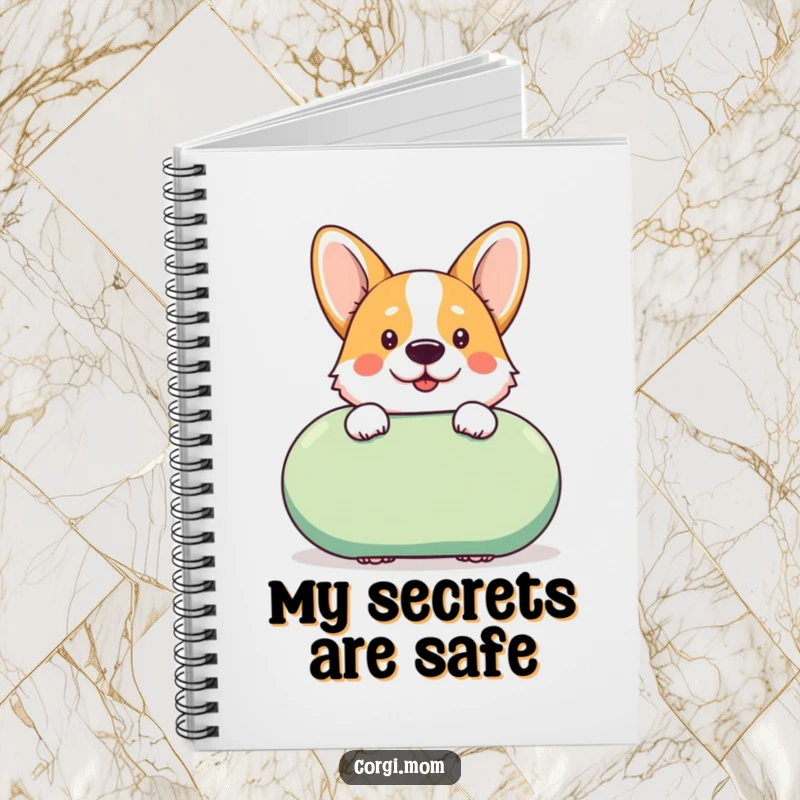 Funny kawaii Corgi peeks cheekily from behind a giant squeaky toy on this charming notebook, perfect for capturing ideas.