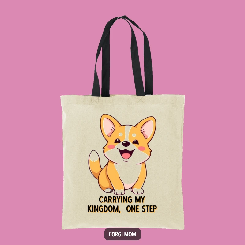Carry your essentials in style with this funny Corgi tote bag, featuring a gleeful pup and its happy wagging stubby tail. Practical and packed with personality.