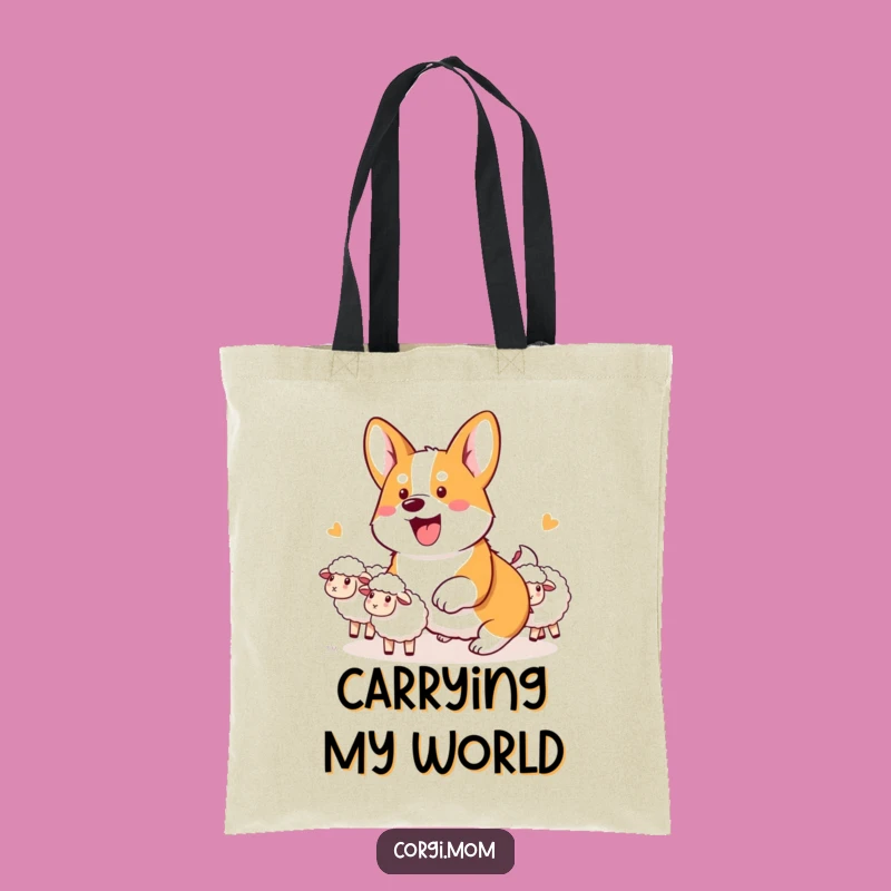 Funny Kawaii Corgi Herding Tote Bag: Enthusiastic Corgi Farmer Market Bag