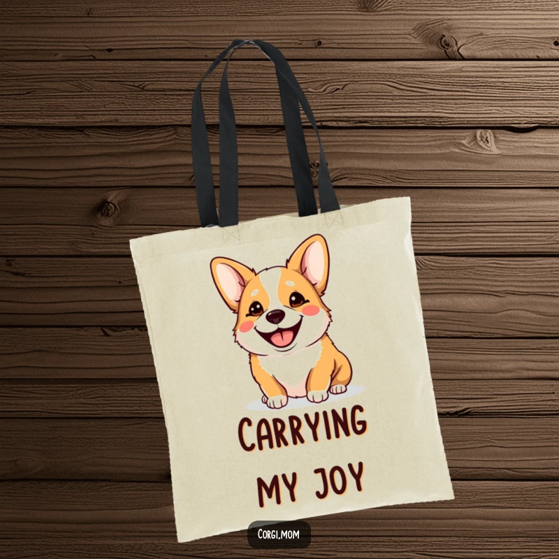 Funny Goofy Corgi Tote Bag, featuring a corgi panting with a big, goofy smile, ideal for shopping and everyday use, very cheerful.